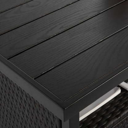 Outdoor Wicker Bar Cart, Patio Wine Serving Cart w/Wheels , Rolling Rattan Beverage Bar Counter Table w/Glass Top for Porch Backyard Garden Poolside Party, Black