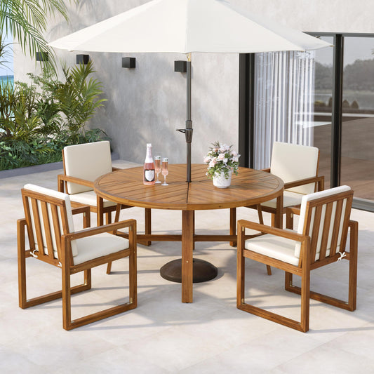 5-Piece Outdoor Patio Dining Set Acacia Wood Outdoor Dining Set Patio Furniture Set with Four  Armchairs and a Table for Garden, Balcony, Backyard, Beige
