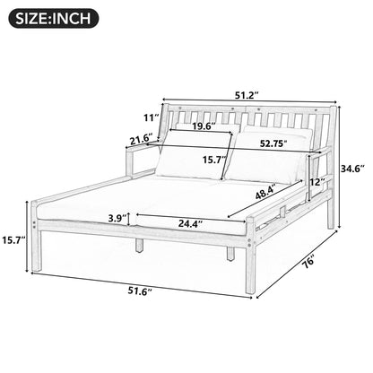 TREXM Outdoor Daybed, Patio Daybed with Four Pillows, Wooden Outdoor Bed with Curved Armrests for Poolside, Backyard, Garden (Gray+Beige Cushion)