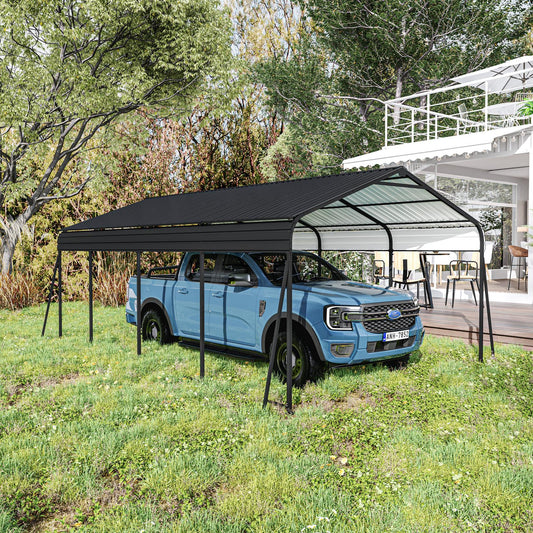 Metal Carport 12×20 Car Port, Outdoor Storage Heavy Duty Metal Canopy Multi-Use Garage Shed for Car and Truck, Carport Kit with Galvanized Steel Roof Building and Frame