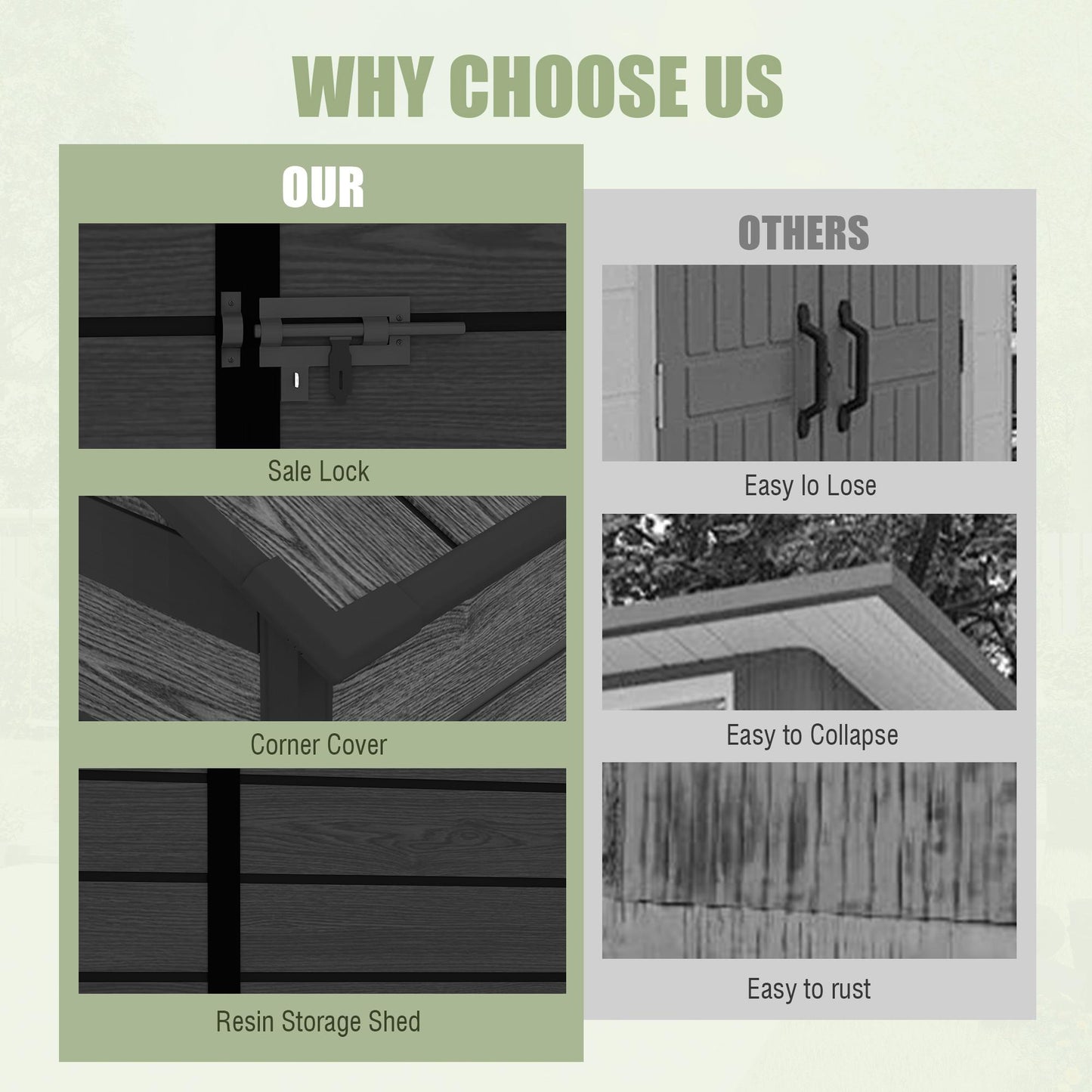 Campcraft 6*6ft resin storage shed, high quality pp material, strong structure, waterproof, rust and UV proof, large storage space, 12mm thick pp board, HD window lighting Black wood grain color