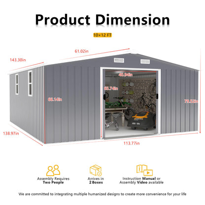 Campcraft 10*12ft 0.25mm color steel plate, surface protective film, Two daylight Windows, A practical and thoughtful gift,two colors can be freely selected storage sheds