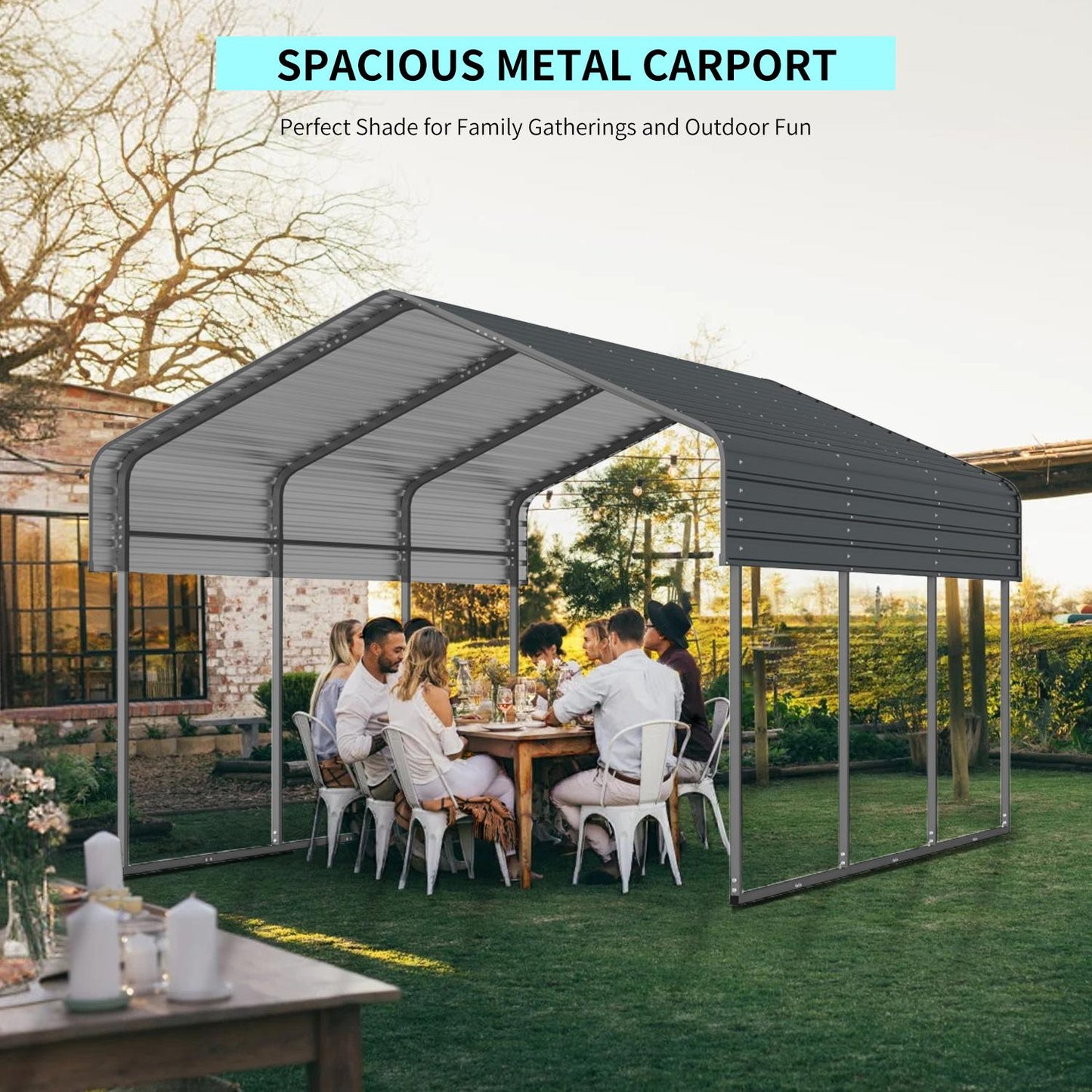 10x15 FT Metal Carport with Enhanced Base and Galvanized Steel Roof, Heavy Duty Outdoor Garage Car Shelter for Car, Boats and Truck