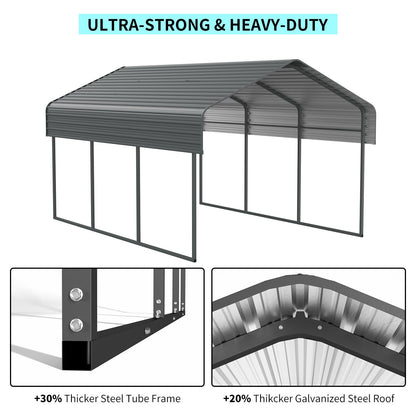 10x15 FT Metal Carport with Enhanced Base and Galvanized Steel Roof, Heavy Duty Outdoor Garage Car Shelter for Car, Boats and Truck