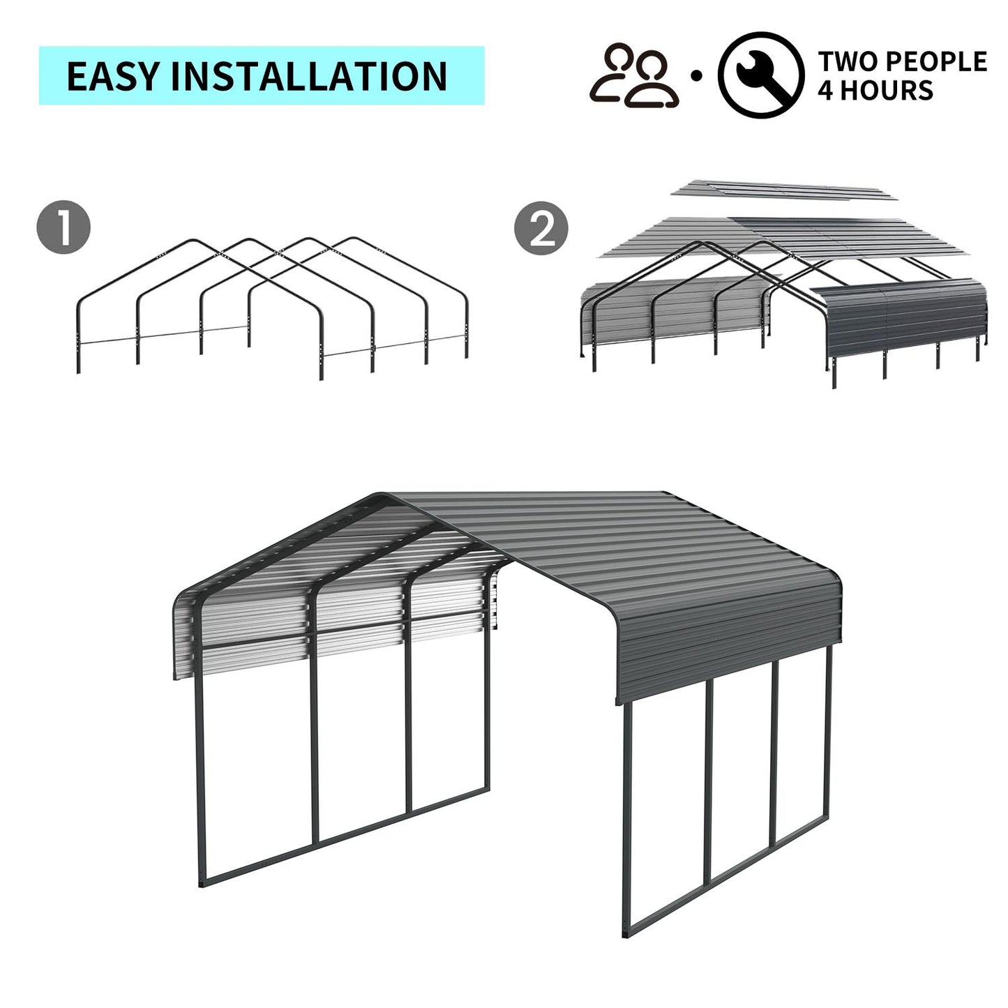 10x15 FT Metal Carport with Enhanced Base and Galvanized Steel Roof, Heavy Duty Outdoor Garage Car Shelter for Car, Boats and Truck