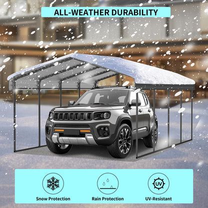 12x20 FT Metal Carport with Enhanced Base and Galvanized Steel Roof, Heavy Duty Outdoor Garage Car Shelter for Car, Boats and Truck