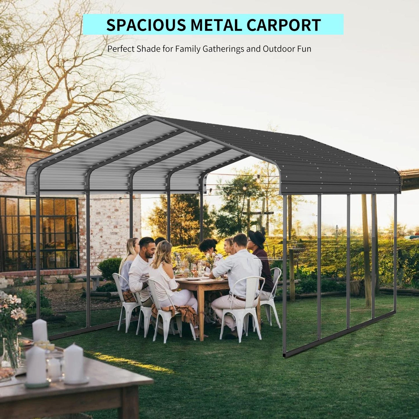 12x20 FT Metal Carport with Enhanced Base and Galvanized Steel Roof, Heavy Duty Outdoor Garage Car Shelter for Car, Boats and Truck