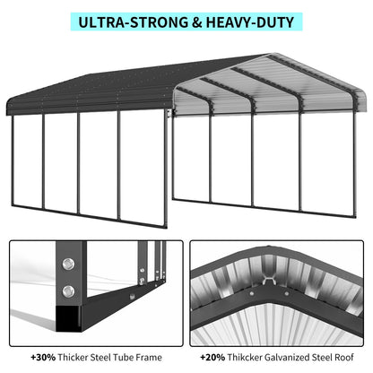 12x20 FT Metal Carport with Enhanced Base and Galvanized Steel Roof, Heavy Duty Outdoor Garage Car Shelter for Car, Boats and Truck