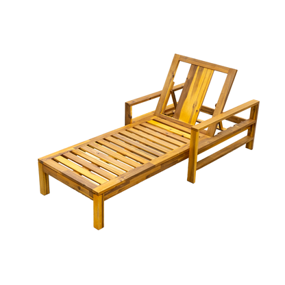 U_Style  Acacia Wood Adjustable Backrest Outdoor Lounge Chair, Suitable for Gardens, Terraces, and Poolside Areas