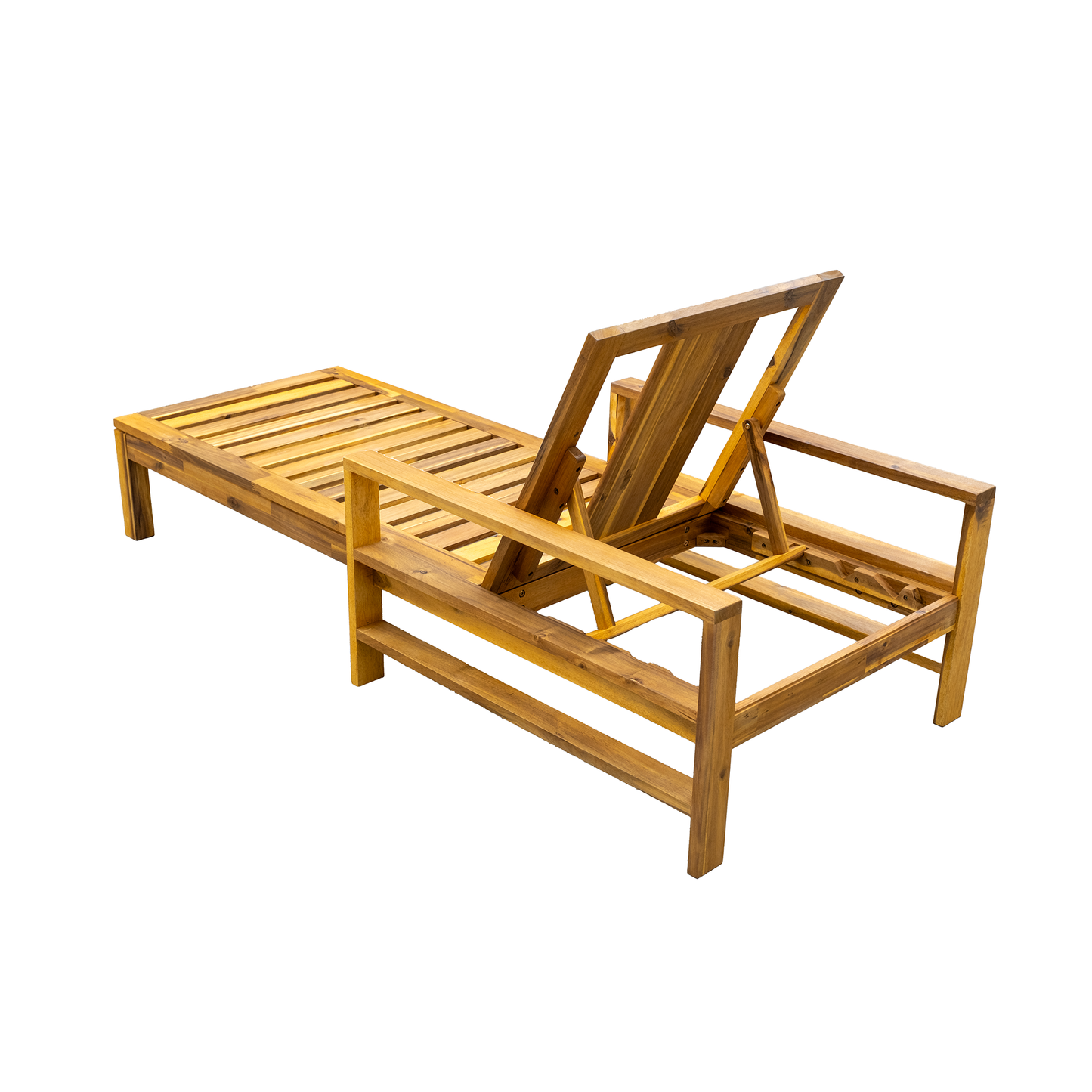 U_Style  Acacia Wood Adjustable Backrest Outdoor Lounge Chair, Suitable for Gardens, Terraces, and Poolside Areas