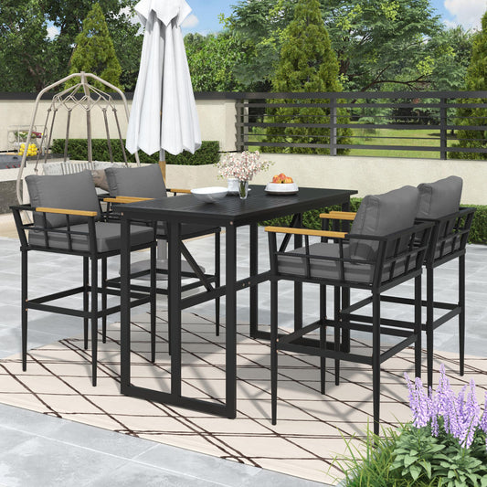 U_Style Iron Outdoor Dining Set with Acacia Wood Armrest Suitable For Patio, Balcony Or Backyard(old  sku :WY000326AAE)