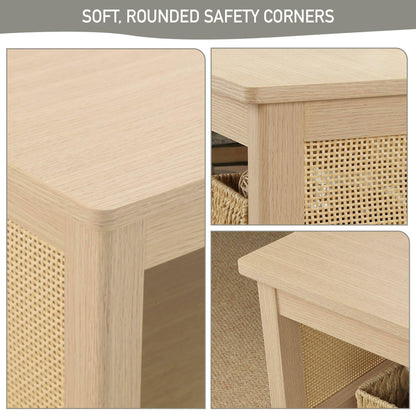 2-Tier Coffee Table with Rattan Sides & Spacious Open Shelf Storage 41.5"W x 21.75"D x 16"H
