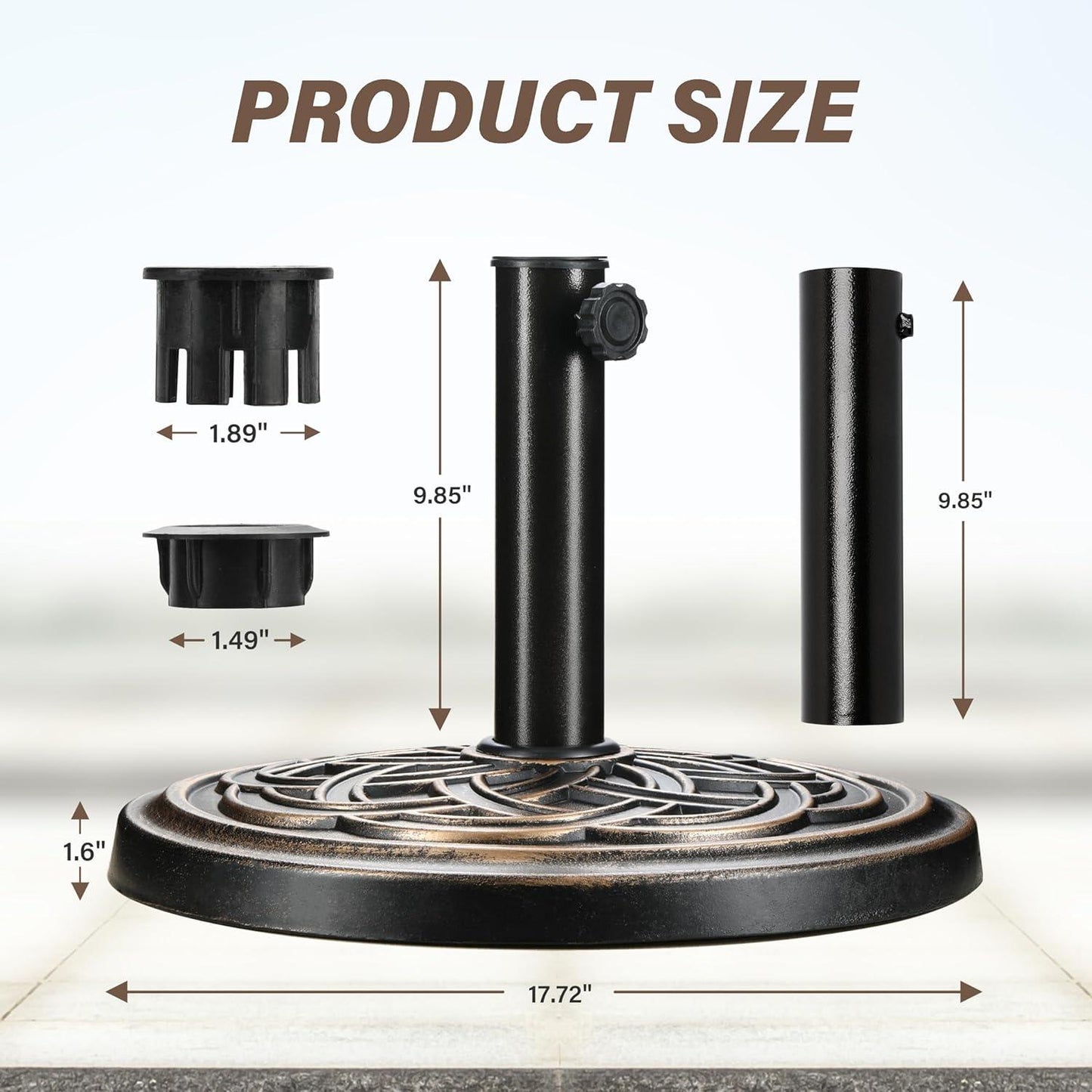 24.2 lbs Heavy Duty Umbrella Base 17.72" Round Patio Umbrellas-Stand for Outdoor, Lawn and Garden, Bronze