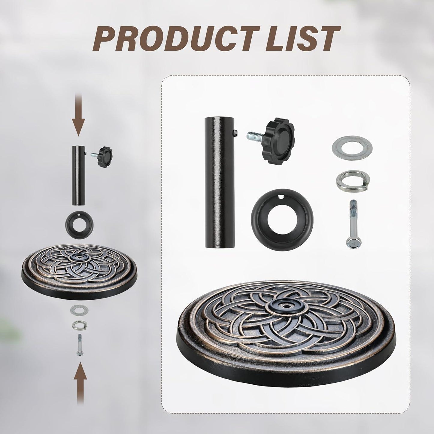 24.2 lbs Heavy Duty Umbrella Base 17.72" Round Patio Umbrellas-Stand for Outdoor, Lawn and Garden, Bronze