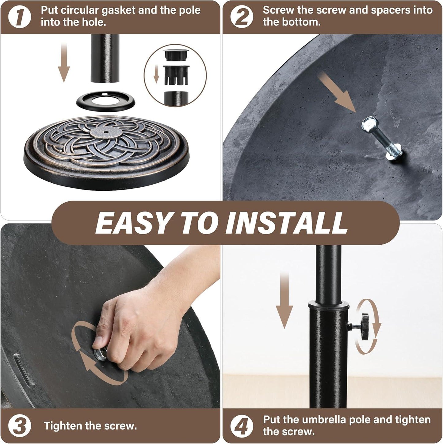 24.2 lbs Heavy Duty Umbrella Base 17.72" Round Patio Umbrellas-Stand for Outdoor, Lawn and Garden, Bronze