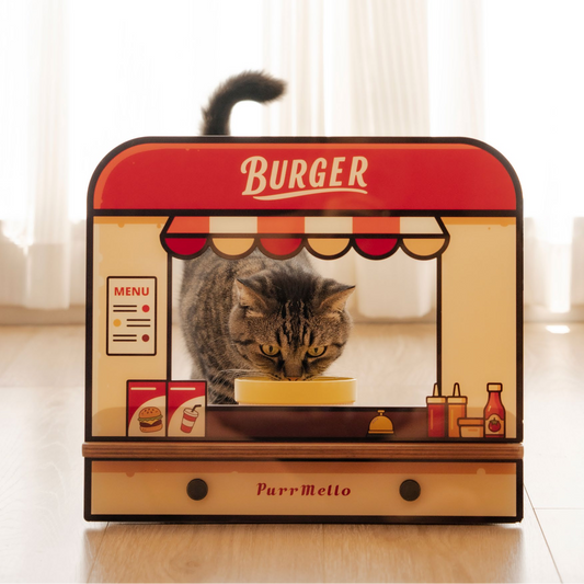 PurrMello LIVE Pet Bowl Stand – Retro TV Design