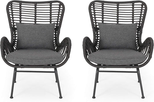 Outdoor Wicker Club Chairs with Cushions (Set of 2), Gray and Dark Gray