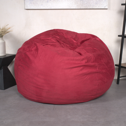 5-Foot Comfortable High-Density Shredded Foam Bean Bag Chair for Kids and Adults, with Removable Microsuede Cover, Ideal Reading and Bedroom Floor Lounge, Chinese Red