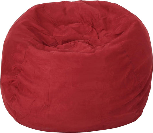 5-Foot Comfortable High-Density Shredded Foam Bean Bag Chair for Kids and Adults, with Removable Microsuede Cover, Ideal Reading and Bedroom Floor Lounge, Chinese Red
