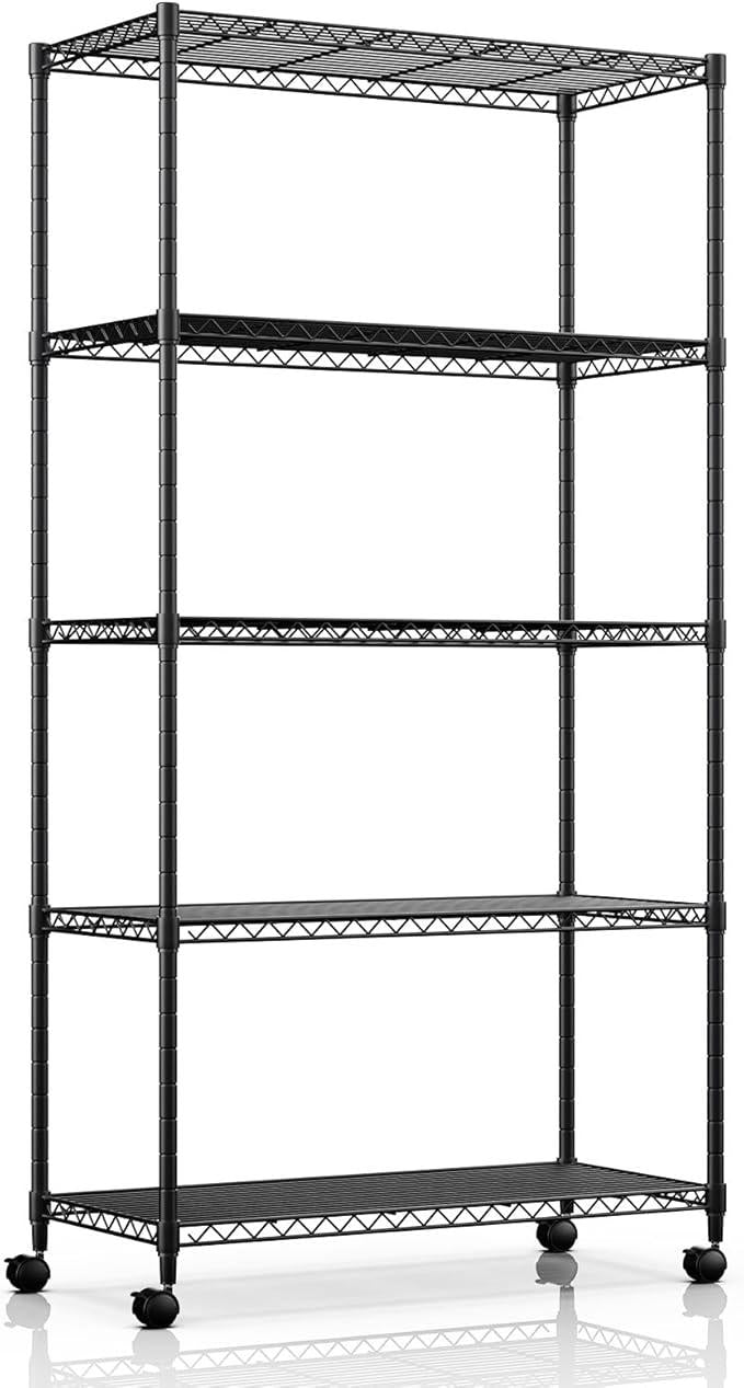 5-Tier Heavy Duty Storage Shelving Unit, 1250 Lbs Loading Capacity, 29.92" W x 13.98" D x 61.02" H, Black
