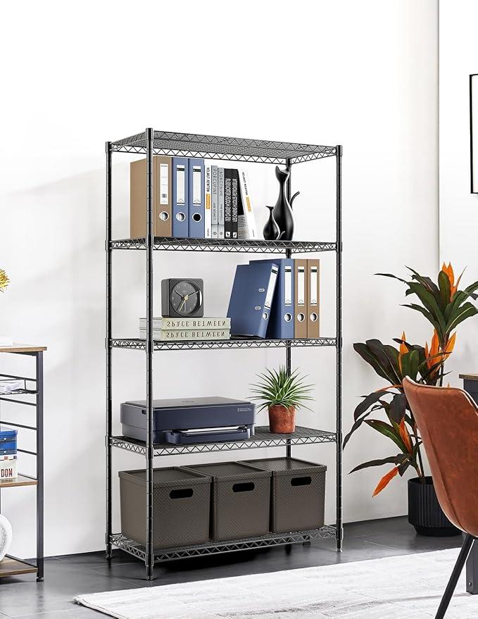 5-Tier Heavy Duty Storage Shelving Unit, 1250 Lbs Loading Capacity, 29.92" W x 13.98" D x 61.02" H, Black