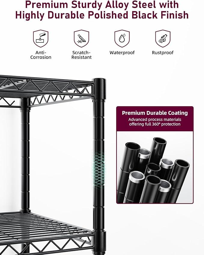5-Tier Heavy Duty Storage Shelving Unit, 1250 Lbs Loading Capacity, 29.92" W x 13.98" D x 61.02" H, Black