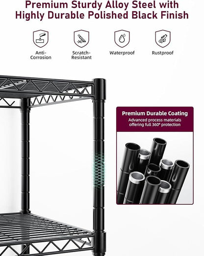 5-Tier Heavy Duty Storage Shelving Unit, 1250 Lbs Loading Capacity, 29.92" W x 13.98" D x 61.02" H, Black