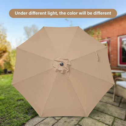 9FT Outdoor Patio Umbrella Table Market Umbrella with Push Button Tilt and Crank, 8 Sturdy Ribs, UV Protection Waterproof for Garden, Lawn, Deck, Backyard, Pool,Tan