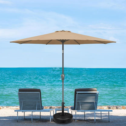 9FT Outdoor Patio Umbrella Table Market Umbrella with Push Button Tilt and Crank, 8 Sturdy Ribs, UV Protection Waterproof for Garden, Lawn, Deck, Backyard, Pool,Tan