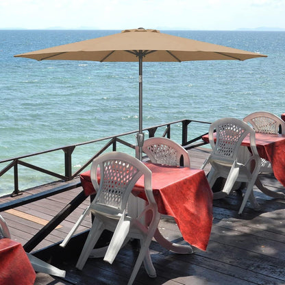 9FT Outdoor Patio Umbrella Table Market Umbrella with Push Button Tilt and Crank, 8 Sturdy Ribs, UV Protection Waterproof for Garden, Lawn, Deck, Backyard, Pool,Tan