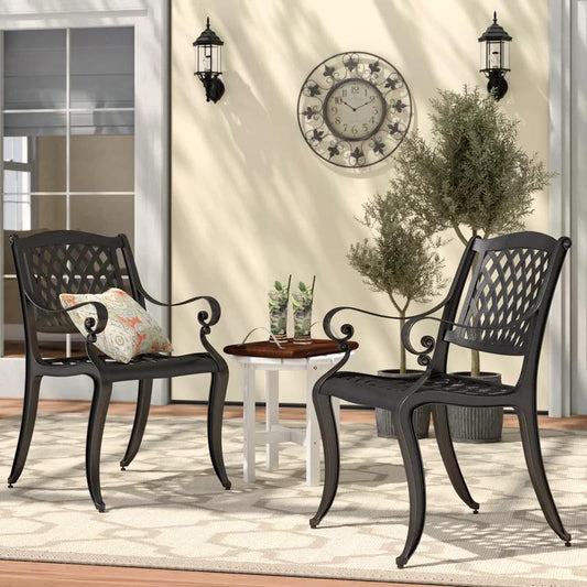 Antique Matte Black Patio Dining Set Grimm Outdoor Dining Armchair (Set of 2)