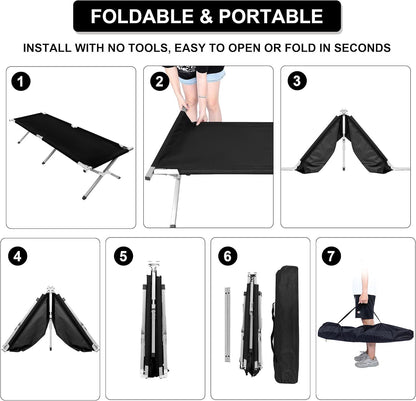 Camping Cot, Sleeping Cots for Adults with Storage Bag, Portable and Lightweight Cot Bed for Outdoor Traveling, Hiking, Office Nap, Easy to Set up, 1 Pack