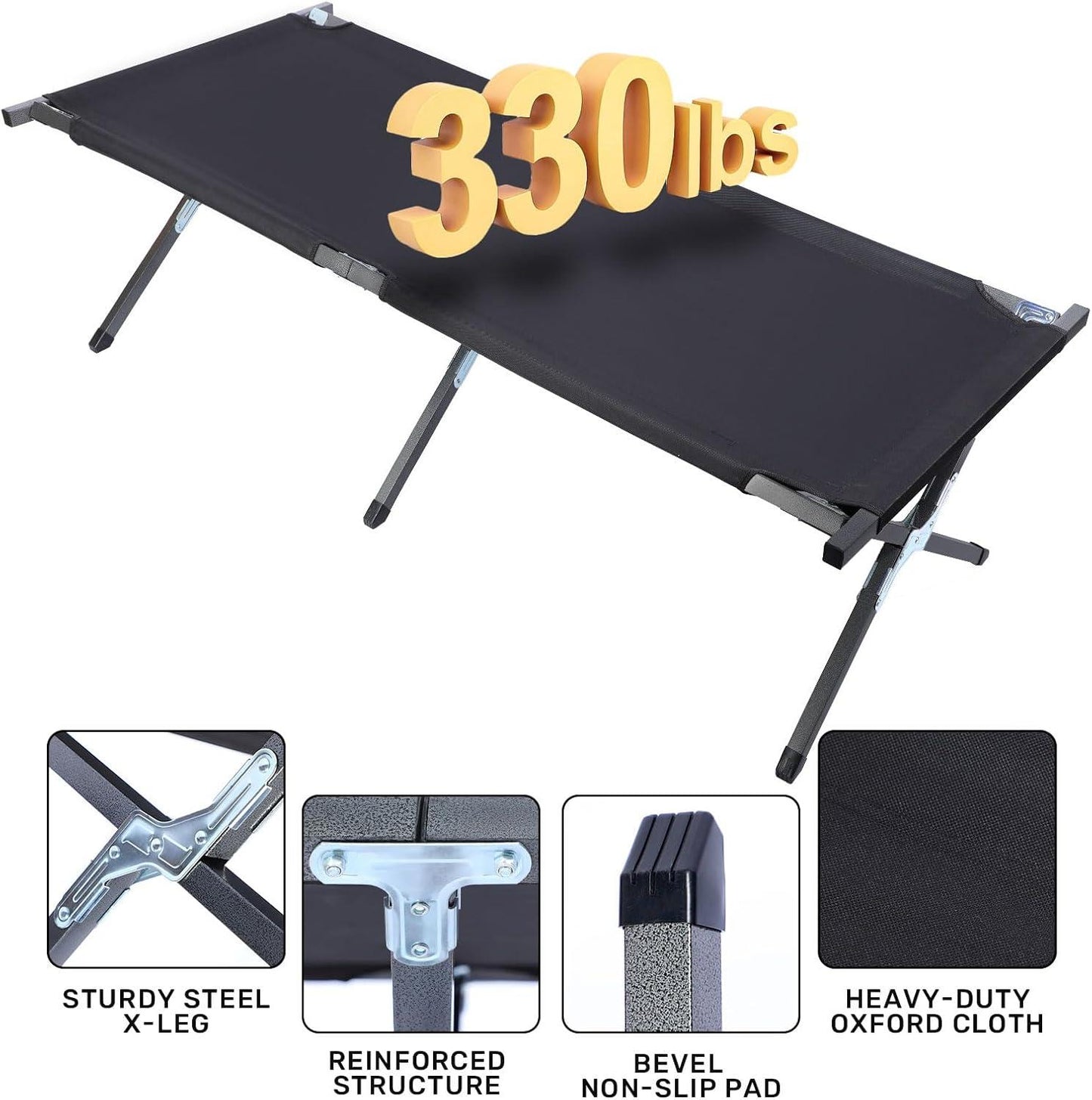 Camping Cot, Sleeping Cots for Adults with Storage Bag, Portable and Lightweight Cot Bed for Outdoor Traveling, Hiking, Office Nap, Easy to Set up, 1 Pack