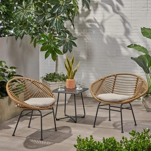 Christopher Knight Home Aleah outdoor Woven Faux Rattan Chairs with Cushions (Set of 2), Light Brown and Beige Finish
