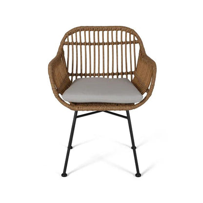 Christopher Knight Home Rodney Outdoor Woven Faux Rattan Chairs with Cushions (Set of 2), Light Brown and Beige Finish