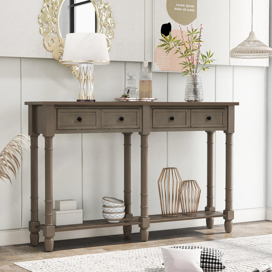 Console Table Sofa Table Easy Assembly with Two Storage Drawers and Bottom Shelf for Living Room, Entryway (Gray Wash)