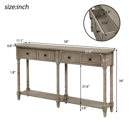 Console Table Sofa Table Easy Assembly with Two Storage Drawers and Bottom Shelf for Living Room, Entryway (Gray Wash)