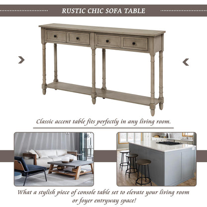 Console Table Sofa Table Easy Assembly with Two Storage Drawers and Bottom Shelf for Living Room, Entryway (Gray Wash)