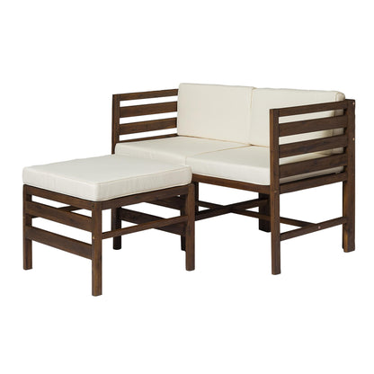 Contemporary 3-Piece Modular Acacia Wood Left and Right Arm Chairs and Ottoman - Dark Brown