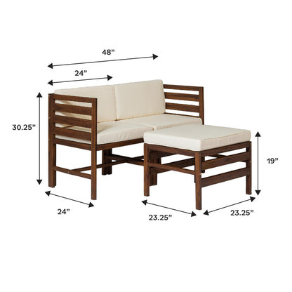 Contemporary 3-Piece Modular Acacia Wood Left and Right Arm Chairs and Ottoman - Dark Brown