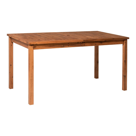 Contemporary Slat-Top Acacia Wood Outdoor Dining Table - Brown