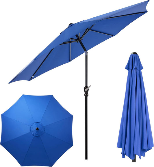 9FT Outdoor Patio Umbrella with 8 Ribs, Table Umbrellas with Push Button Tilt/Crank, UV Protection Waterproof for Garden Deck Backyard Pool, Blue