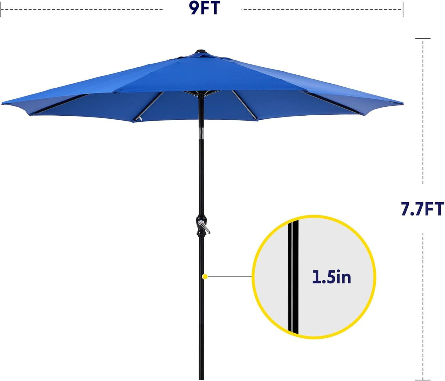 9FT Outdoor Patio Umbrella with 8 Ribs, Table Umbrellas with Push Button Tilt/Crank, UV Protection Waterproof for Garden Deck Backyard Pool, Blue