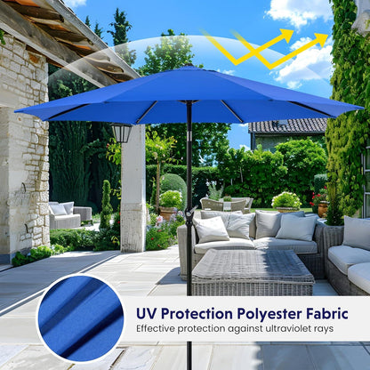9FT Outdoor Patio Umbrella with 8 Ribs, Table Umbrellas with Push Button Tilt/Crank, UV Protection Waterproof for Garden Deck Backyard Pool, Blue