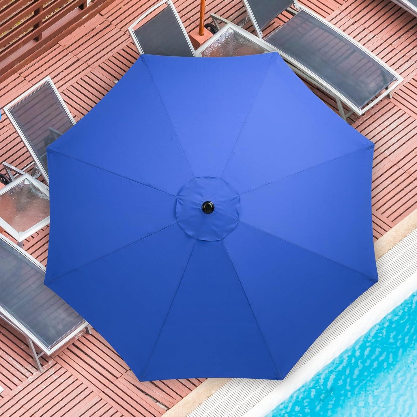 9FT Outdoor Patio Umbrella with 8 Ribs, Table Umbrellas with Push Button Tilt/Crank, UV Protection Waterproof for Garden Deck Backyard Pool, Blue