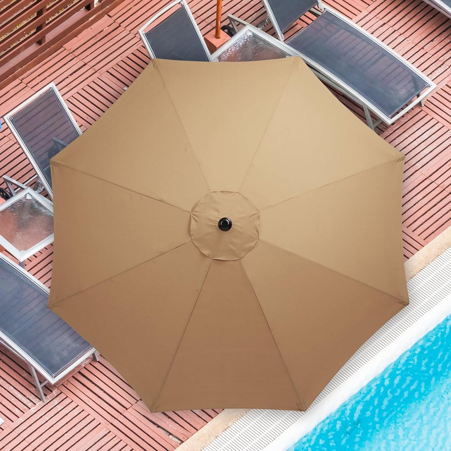 9FT Outdoor Patio Umbrella with 8 Ribs, Table Umbrellas with Push Button Tilt/Crank, UV Protection Waterproof for Garden Deck Backyard Pool, Khaki