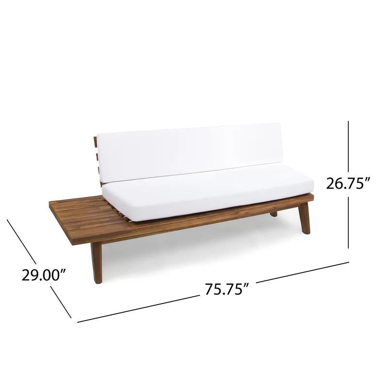 Eulah Indoor Minimalist Acacia Wood Left-Sided Sofa with White Cushions