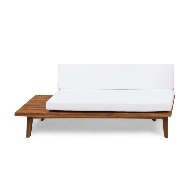 Eulah Indoor Minimalist Acacia Wood Left-Sided Sofa with White Cushions