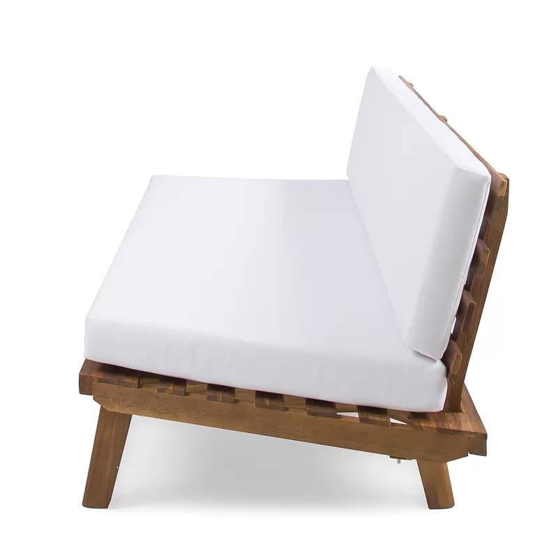 Eulah Indoor Minimalist Acacia Wood Left-Sided Sofa with White Cushions