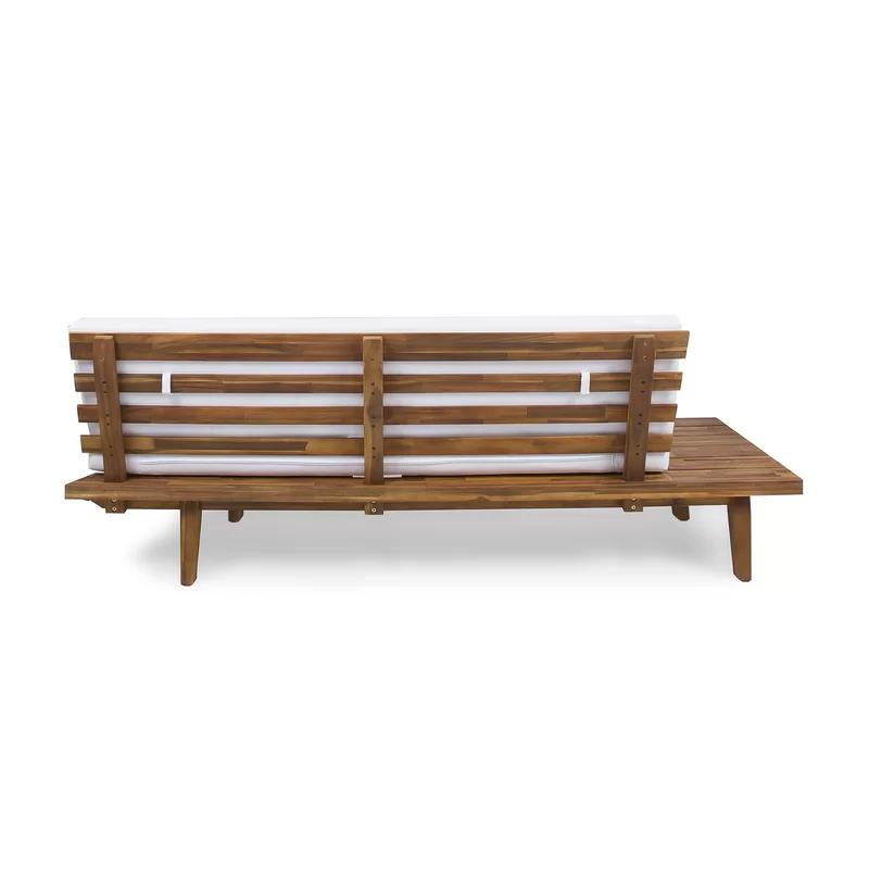 Eulah Indoor Minimalist Acacia Wood Left-Sided Sofa with White Cushions
